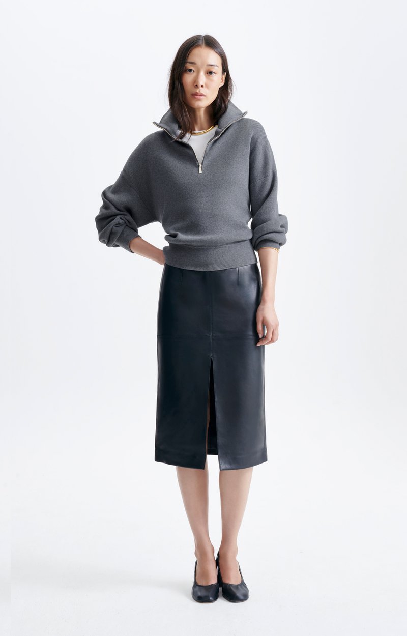 Honorat Sweater Zip-neck merino knit sweater Tweed grey Vanessa Bruno