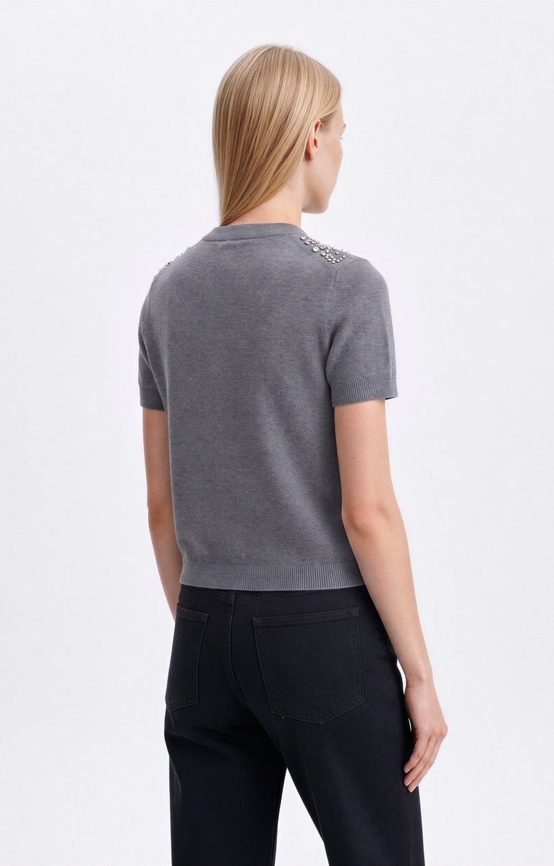 Helmine Sweater Short-sleeve top, jewel-embroidered neckline Tweed grey Vanessa Bruno