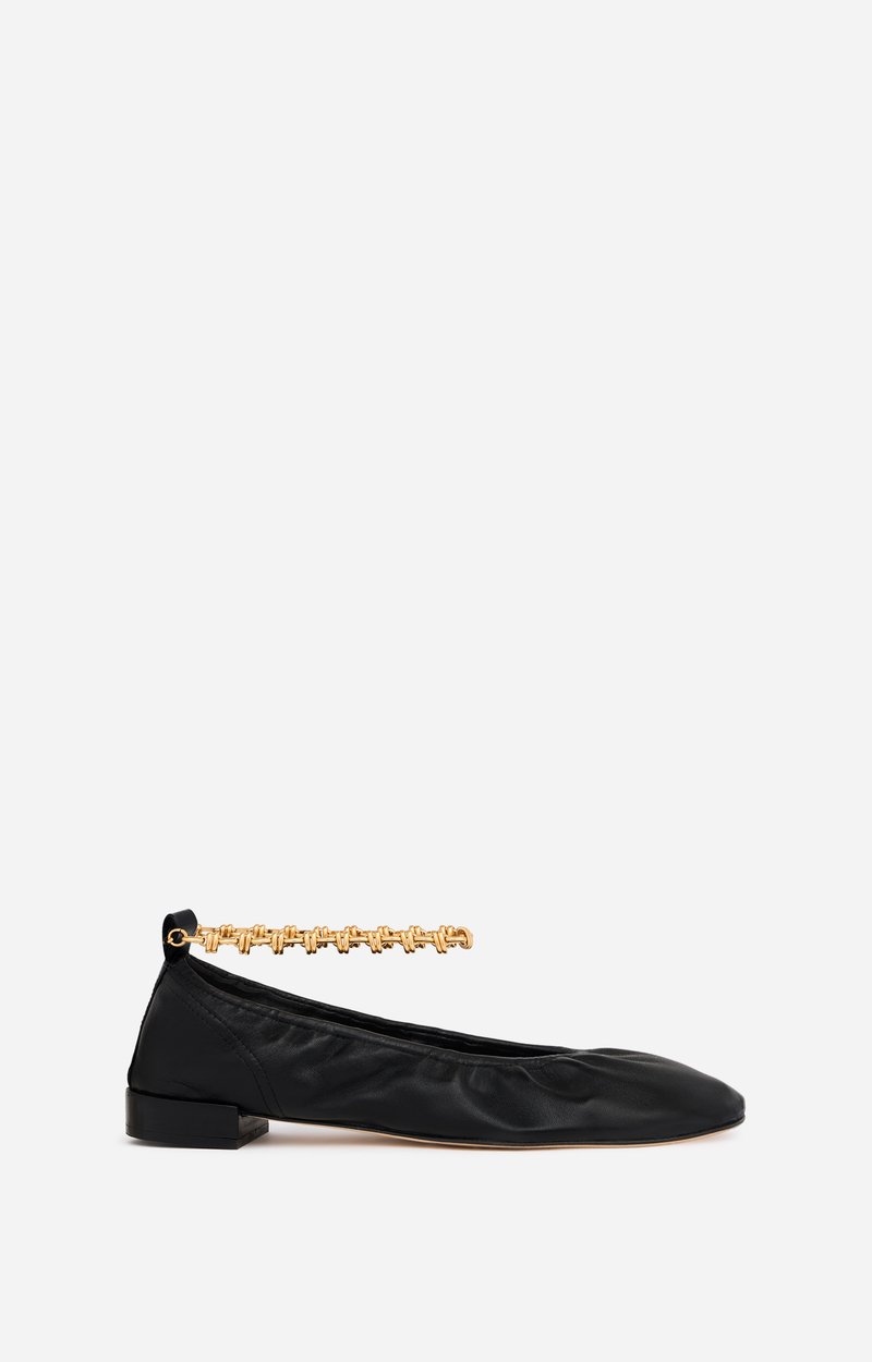Chain Ballerina Flats, Lambskin, gold chain