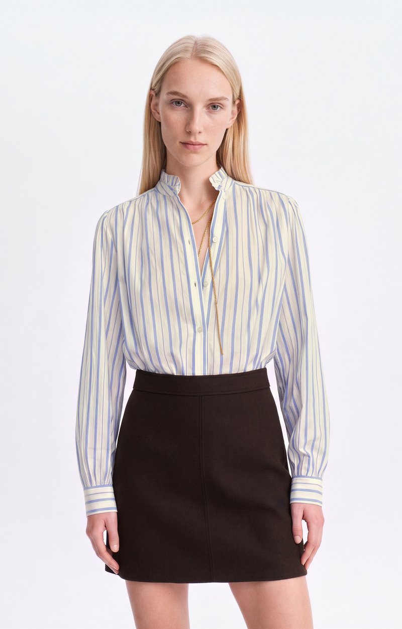 Hilda Blouse Striped cotton blouse, ruffle collar OFF-WHITE/BLUE Vanessa Bruno