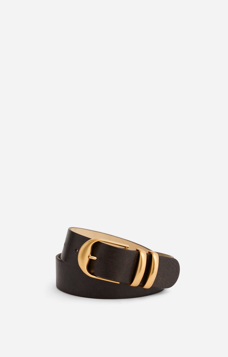 Caf&eacute; Leather Belt 30Mm, Suede leather, gold buckle