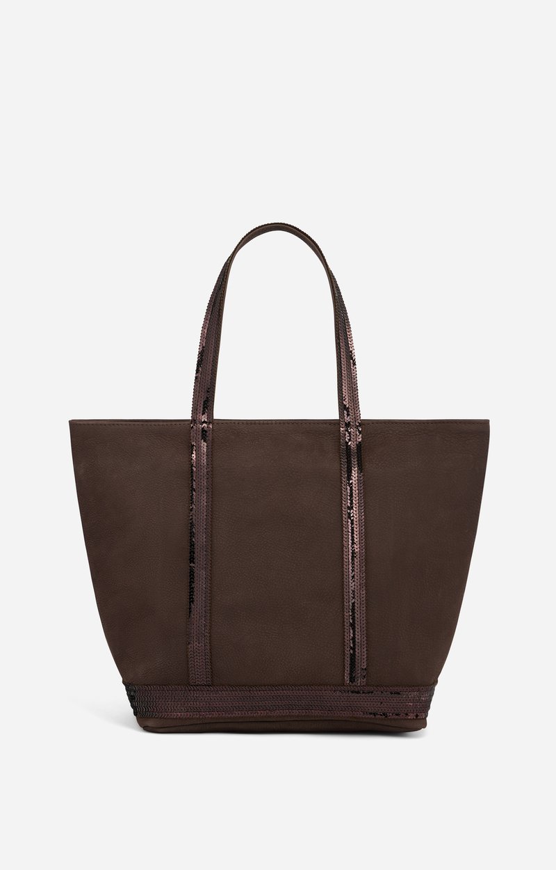 Nubuck Leather M Zipped Cabas Tote In leather, sequin trims CHOCOLATE Vanessa Bruno
