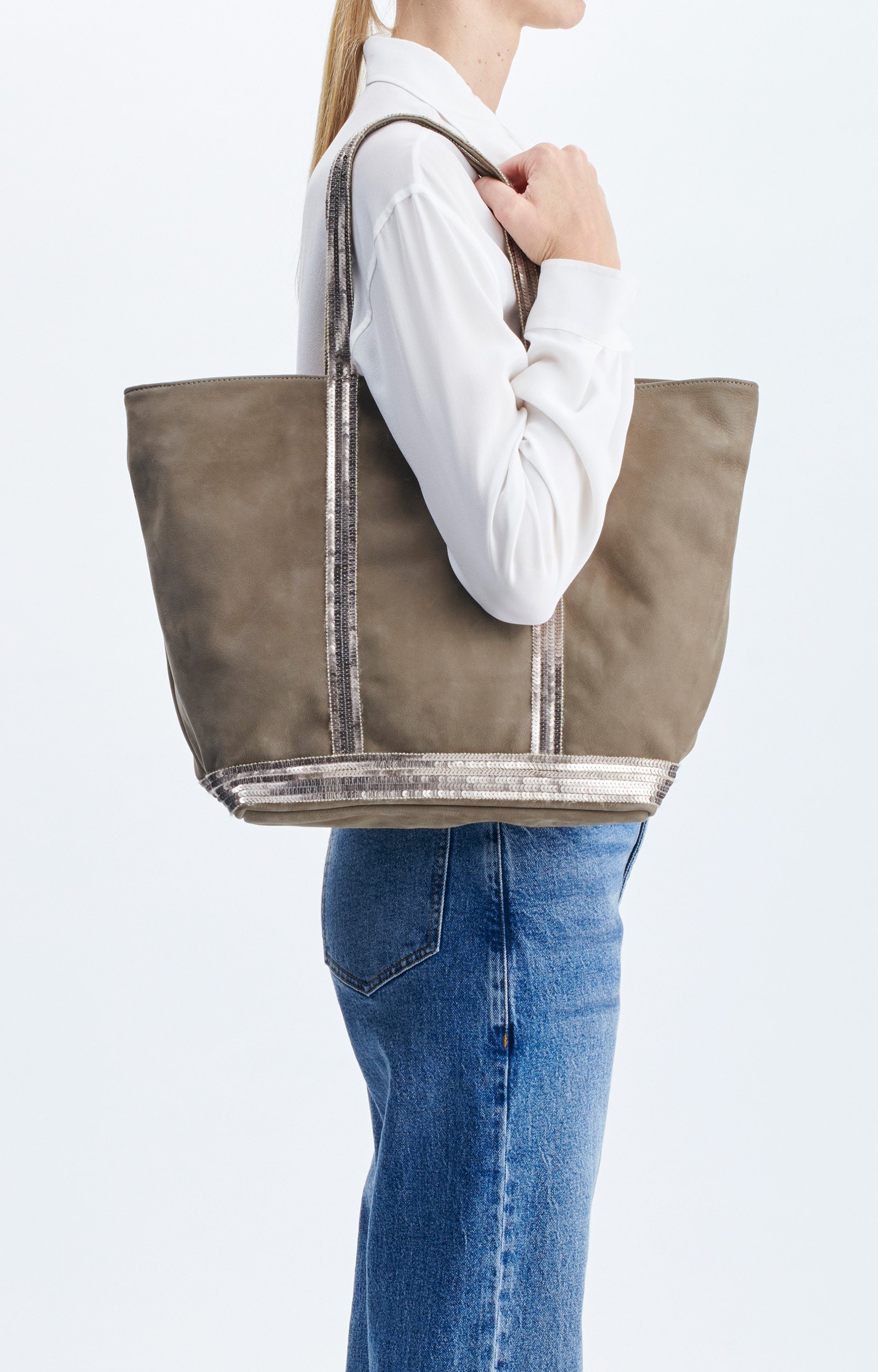 Nubuck Leather L Zipped Cabas Tote In leather, sequin trims ELEPHANT Vanessa Bruno