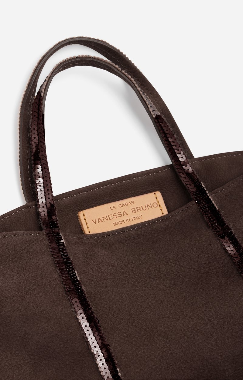 Nubuck Leather S Zipped Cabas Tote In leather, sequin trims CHOCOLATE Vanessa Bruno