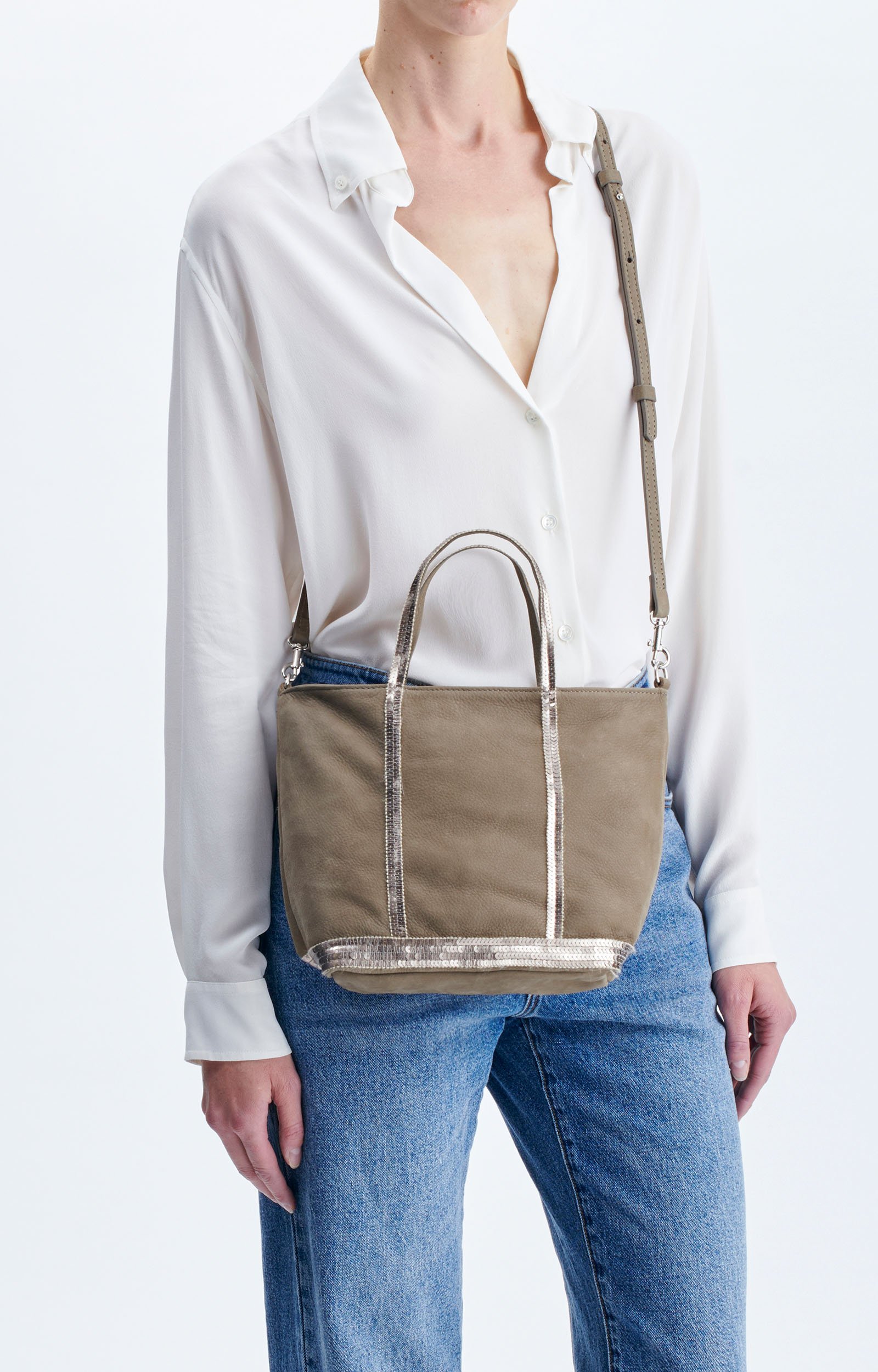 Nubuck Leather S Zipped Cabas Tote In leather, sequin trims ELEPHANT Vanessa Bruno