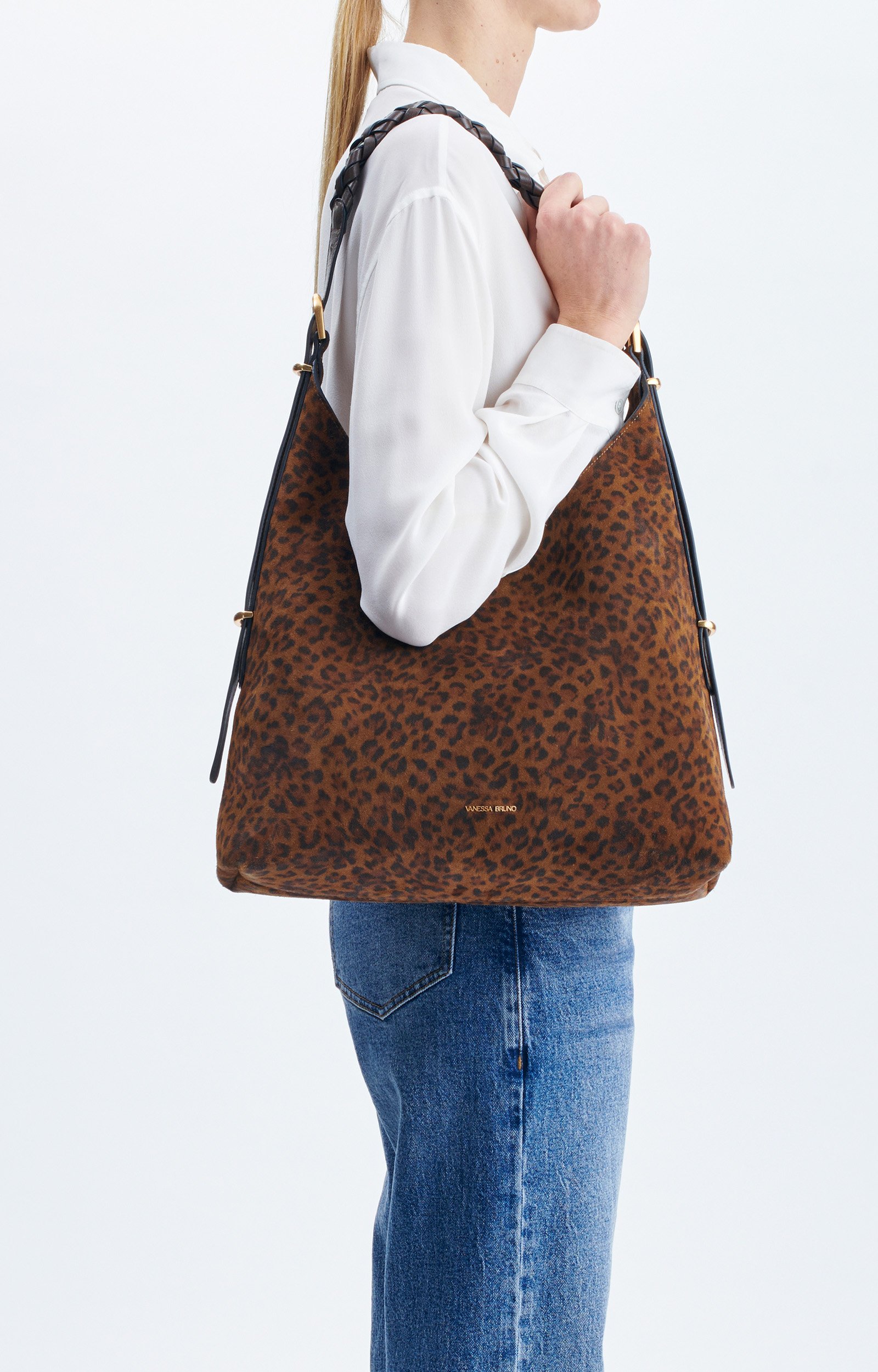 Large Jess Leopard Hobo Bag Leopard-print velvet leather Fawn Vanessa Bruno