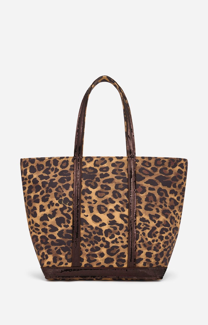 Leopard L Zipped Cabas Tote Leopard-print canvas, sequin trims Fawn Vanessa Bruno