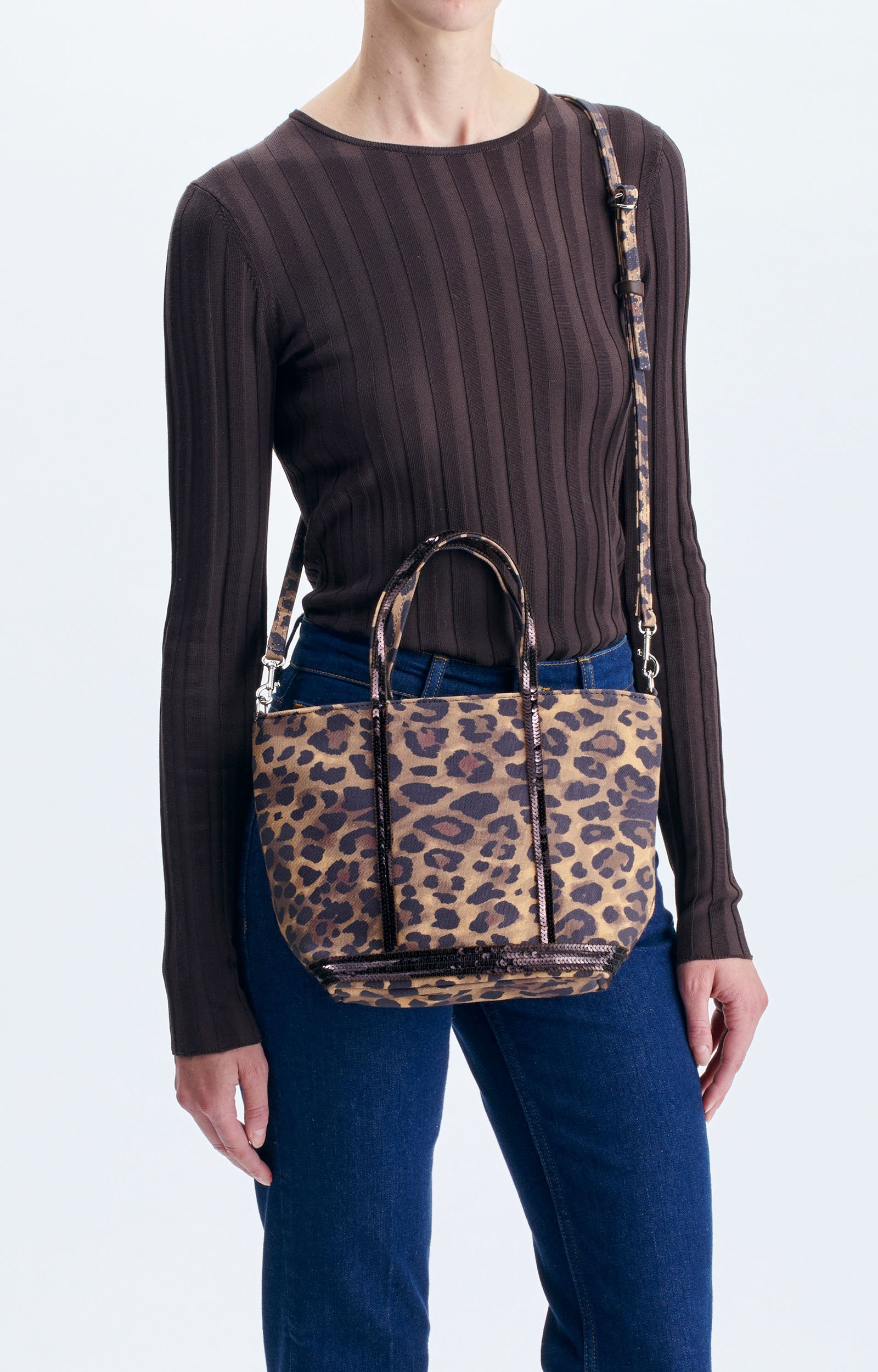 Leopard S Zipped Cabas Tote Leopard-print canvas, removable strap Fawn Vanessa Bruno