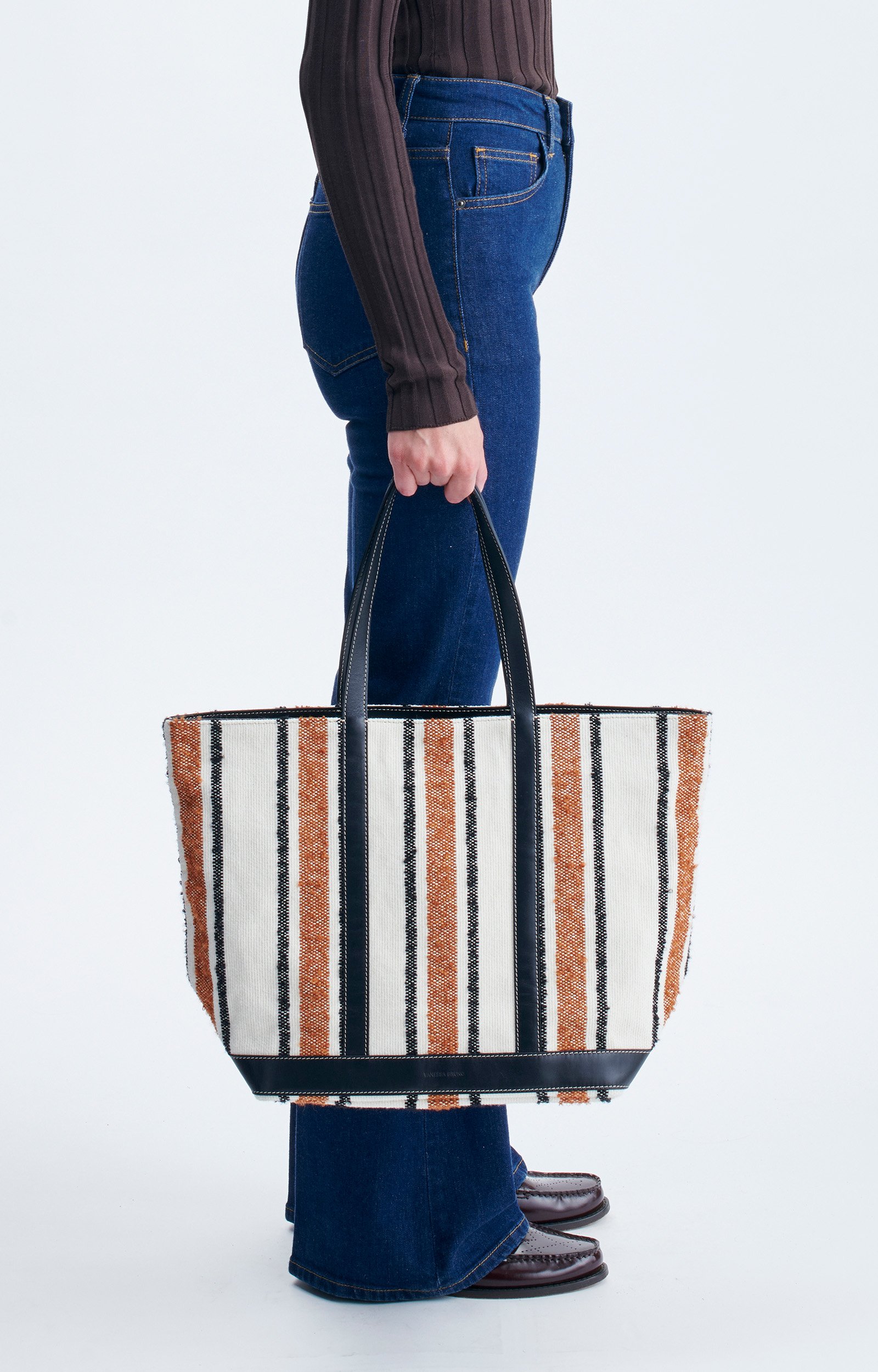 Canvas L Zipped Cabas Tote Woven canvas, leather trims MULTICO/BISCUIT Vanessa Bruno