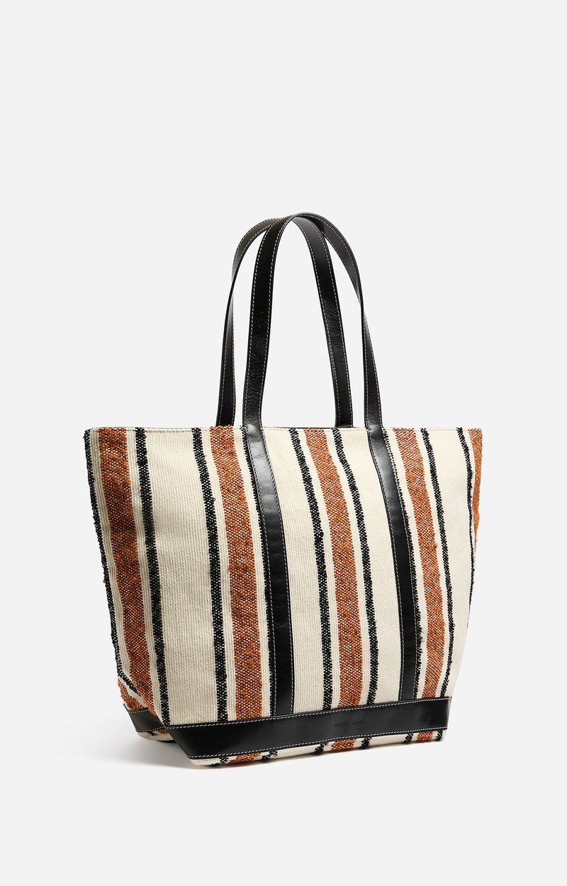 Canvas L Zipped Cabas Tote Woven canvas, leather trims MULTICO/BISCUIT Vanessa Bruno