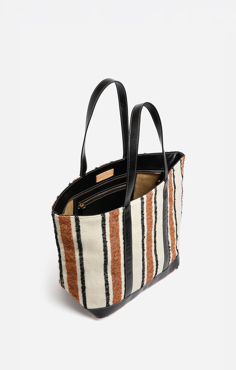 Canvas L Zipped Cabas Tote Woven canvas, leather trims MULTICO/BISCUIT Vanessa Bruno