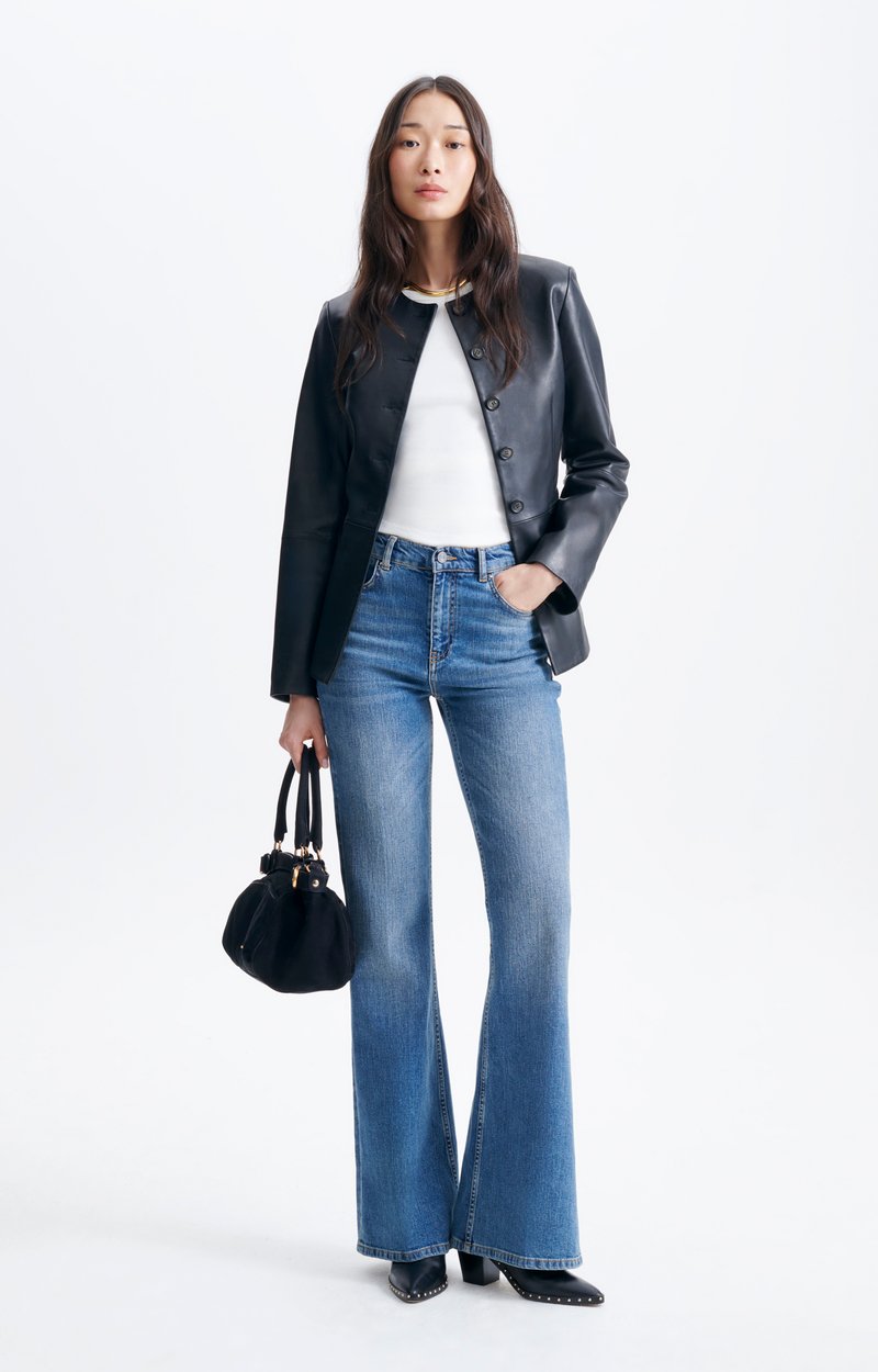 Haron Jacket Jacket in chrome-free lambskin, round neck, black Black Vanessa Bruno