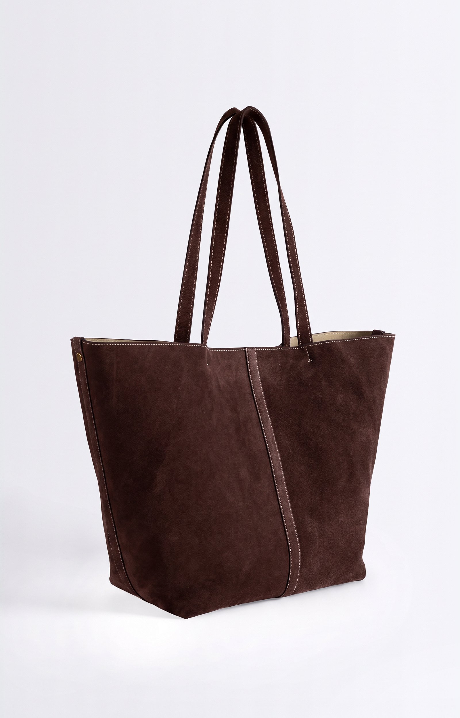 Large Calf Leather Daily Tote Suede leather tote, large size CHOCOLATE Vanessa Bruno