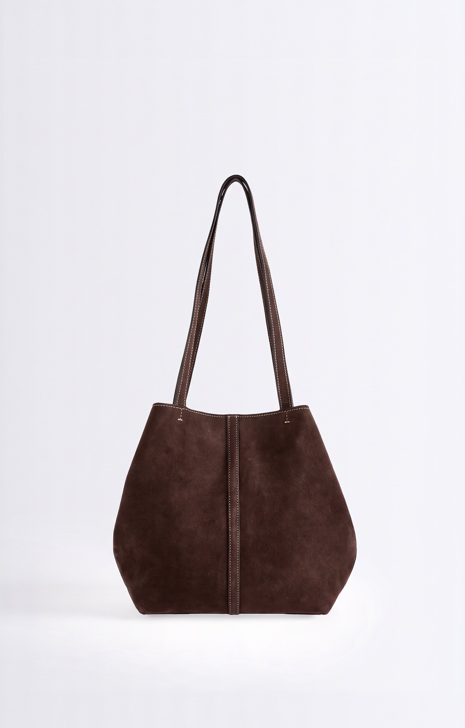 Small Calf Leather Daily Tote Suede leather tote, small size CHOCOLATE Vanessa Bruno
