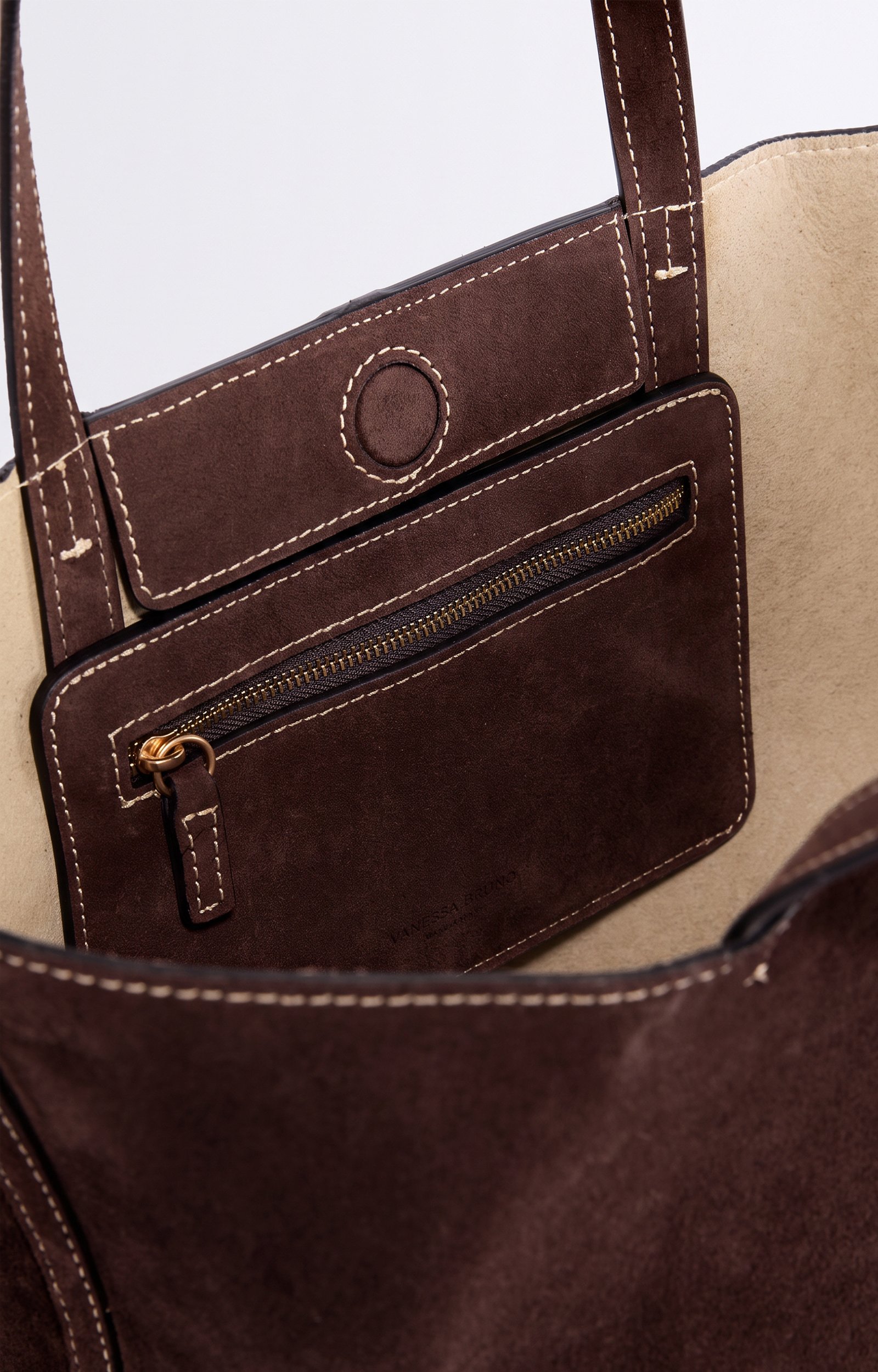 Small Calf Leather Daily Tote Suede leather tote, small size CHOCOLATE Vanessa Bruno