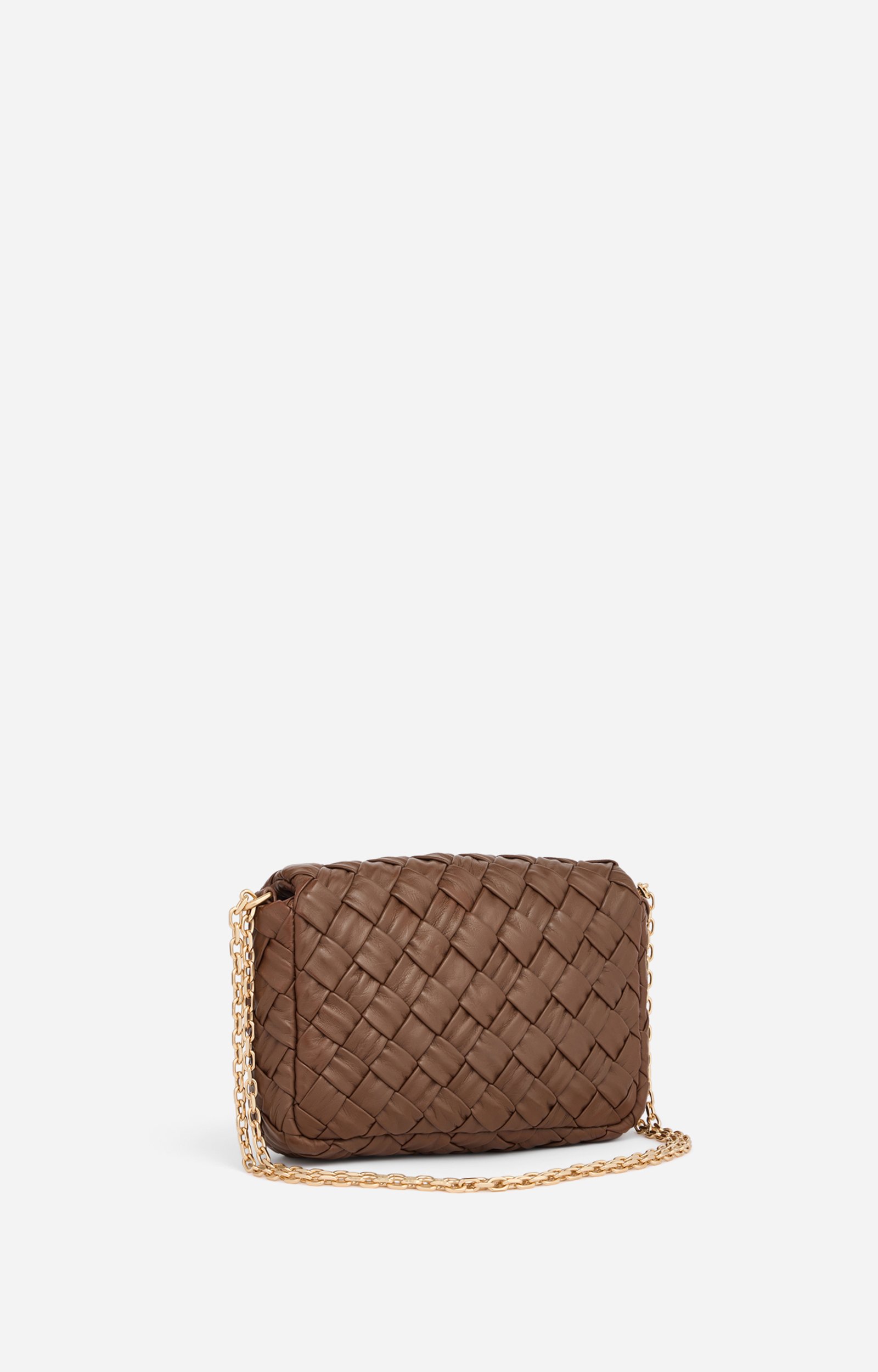 Medium Braided Leather Moon Bag Braided lambskin bag, chain strap COGNAC Vanessa Bruno