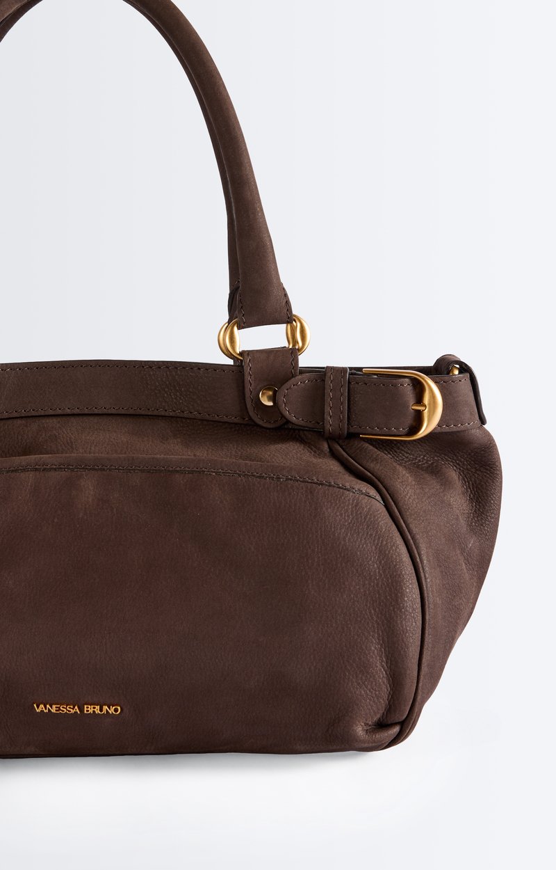 Small Nubuck Leather Lune Bag Cowhide leather handbag, 24H size CHOCOLATE Vanessa Bruno