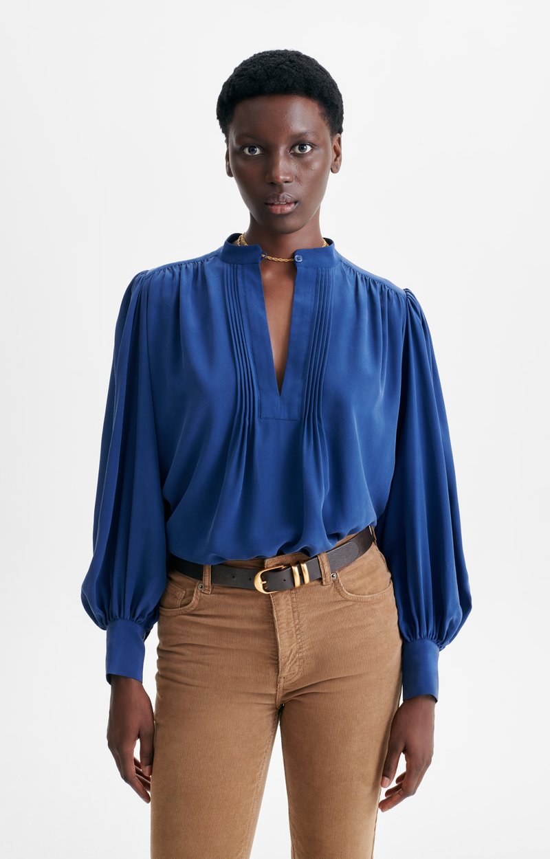 Helene Blouse, Silk blouse with stand collar