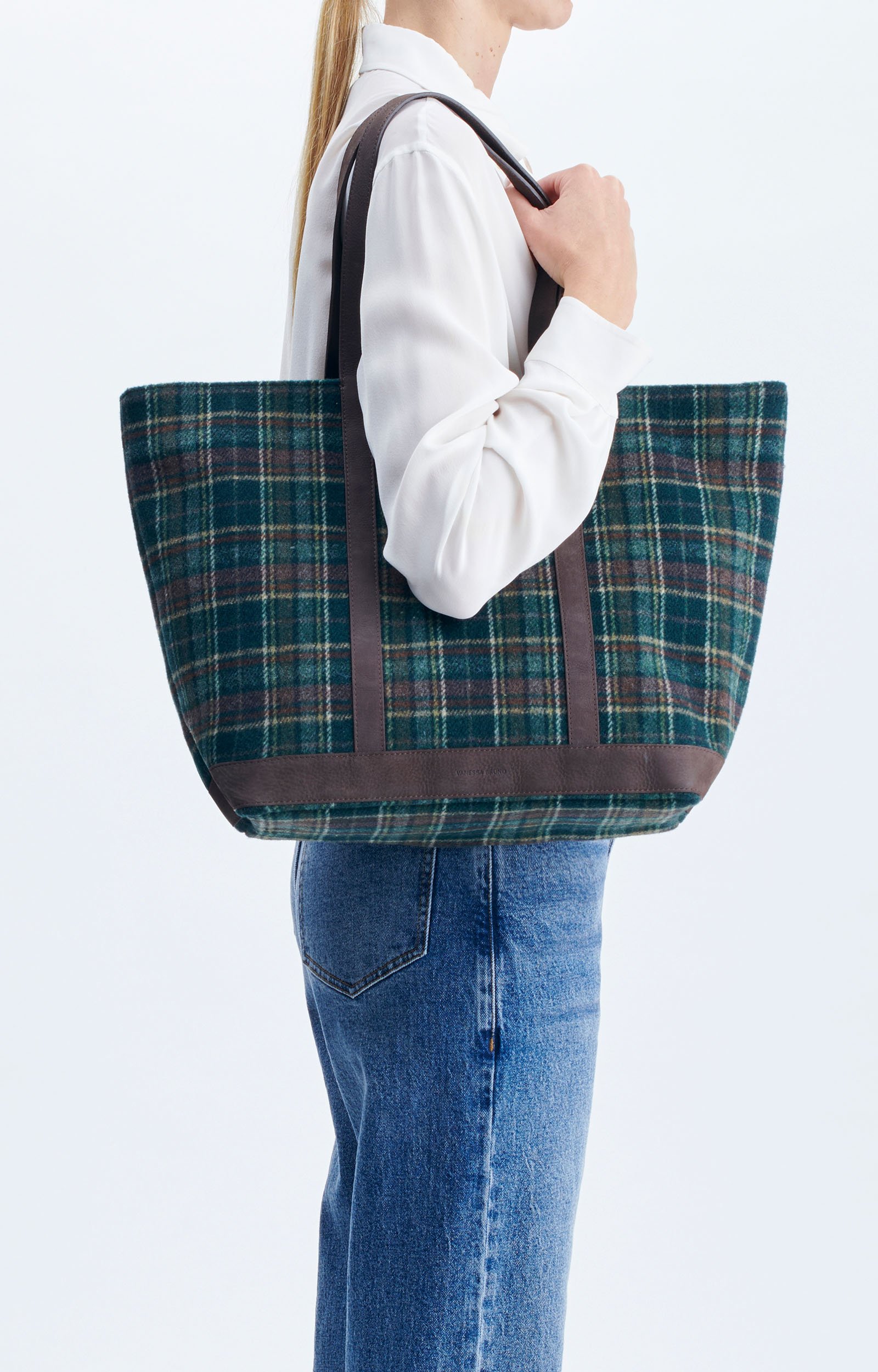 Tartan L Zipped Cabas Tote Cabas in tartan fabric, leather trims Green Vanessa Bruno