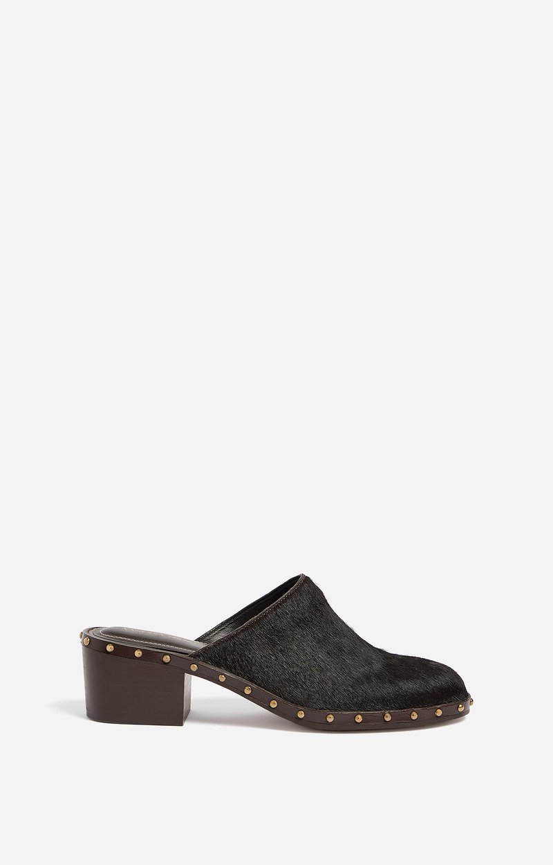 Heeled Clogs 45mm Pony-effect clogs, 45mm wooden heel Ebony Vanessa Bruno