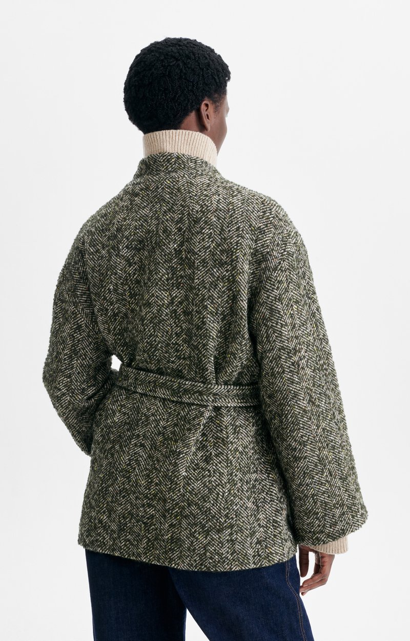 Hara Jacket Short herringbone tweed jacket, stand collar, belted KHAKI Vanessa Bruno