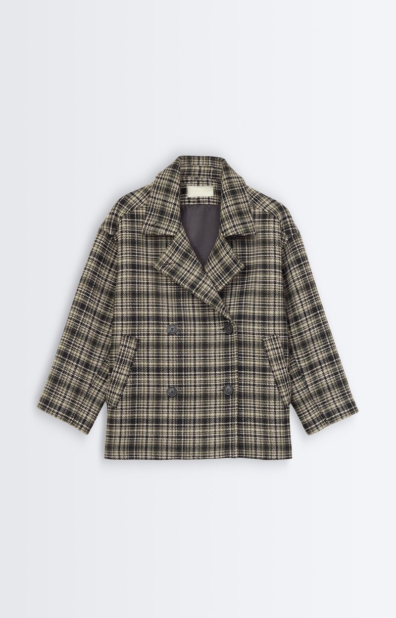 Ferman Coat Short checked wool coat, double-breasted OFF WHITE GREY Vanessa Bruno