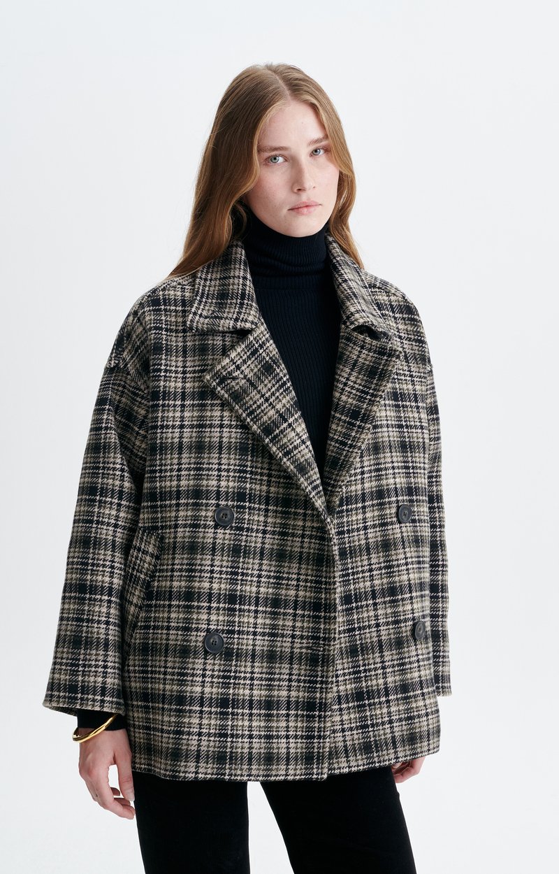 Ferman Coat Short checked wool coat, double-breasted OFF WHITE GREY Vanessa Bruno