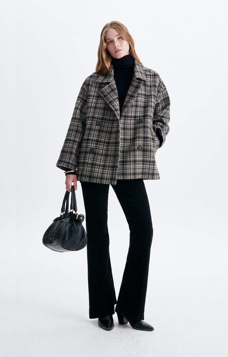 Ferman Coat Short checked wool coat, double-breasted OFF WHITE GREY Vanessa Bruno