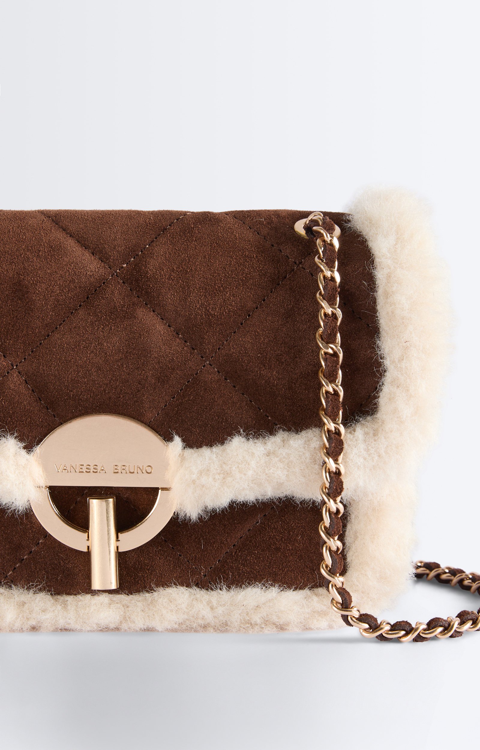 Medium Shearling Leather Moon Bag Suede and shearling Moon bag Classic Brown Vanessa Bruno