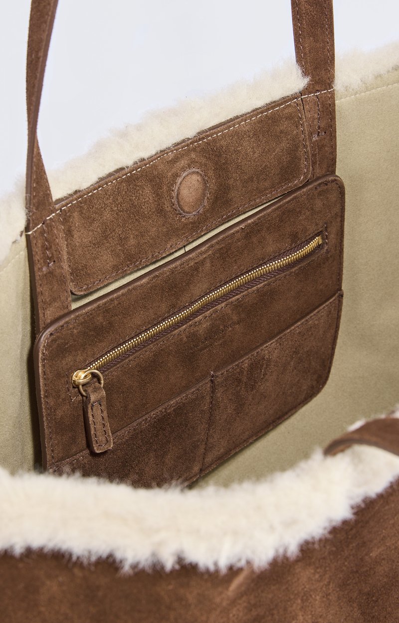 Large Shearling Leather Daily Tote Suede and shearling large tote Classic Brown Vanessa Bruno