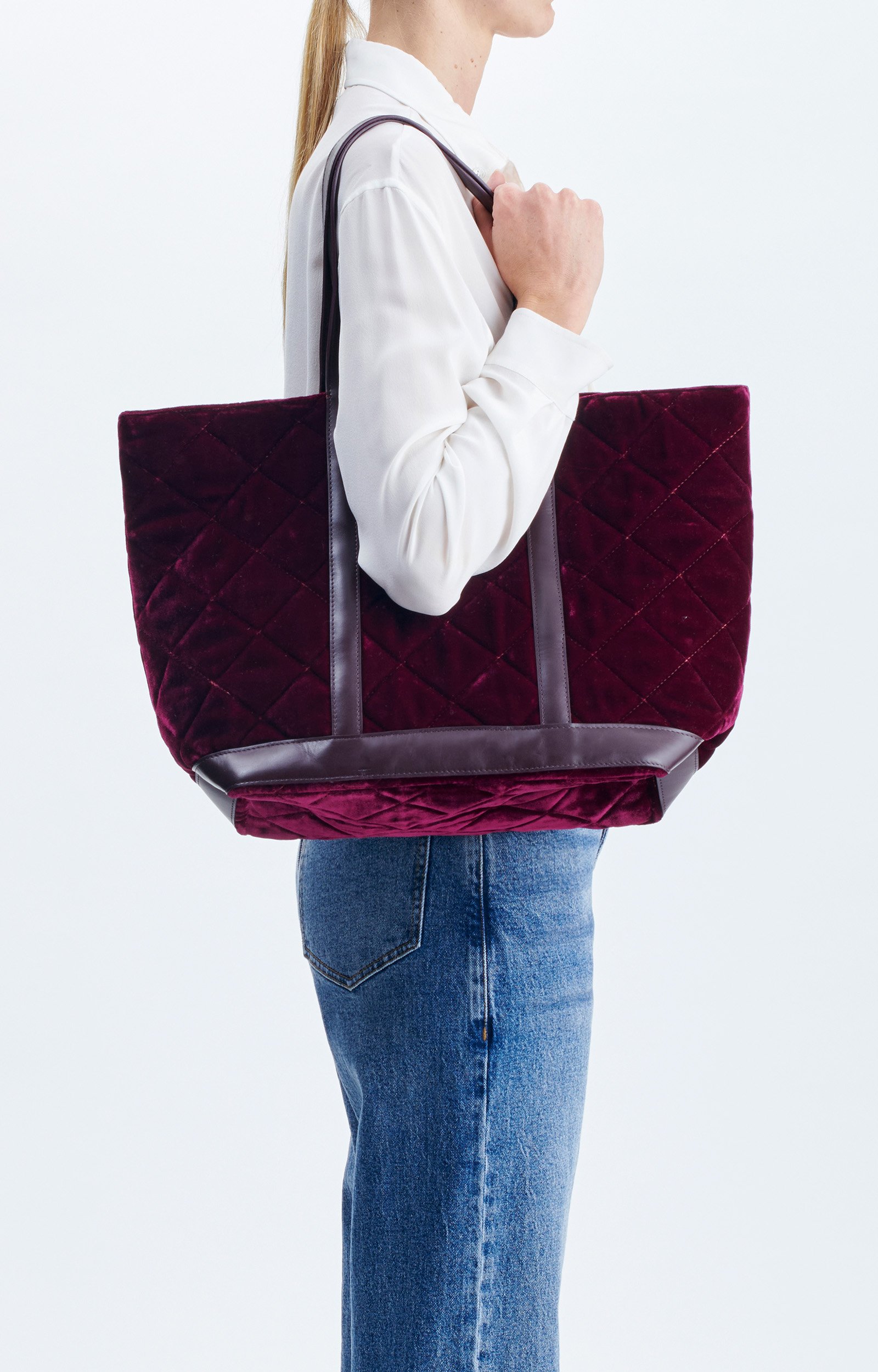 Velvet L Cabas Tote Quilted velvet cabas, large size BURGUNDY Vanessa Bruno