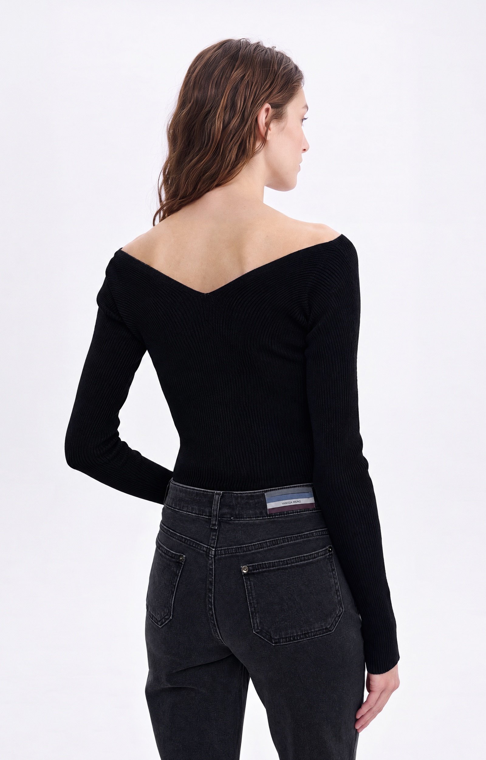 Habiba Knit Fitted fine-knit top, boat neckline Black Vanessa Bruno