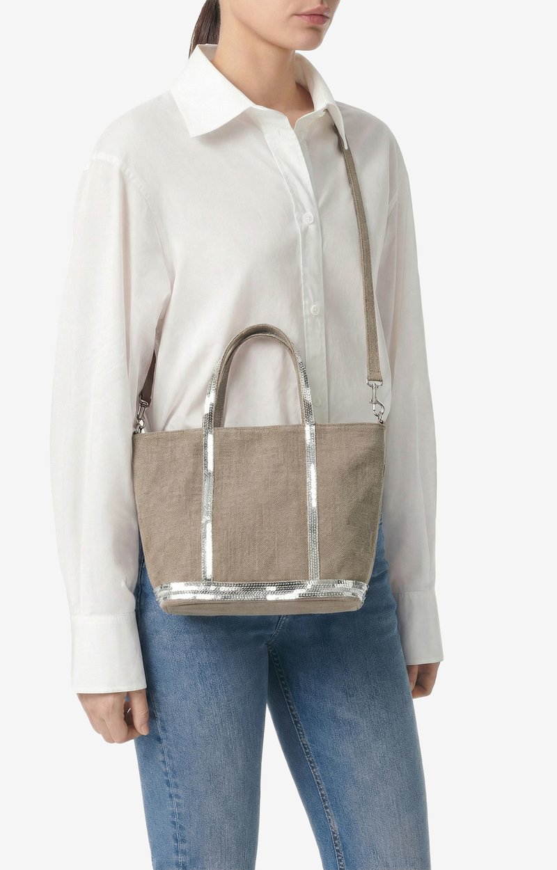 Linen S Zipped Cabas Tote Hand or crossbody carry, zip closure LIMESTONE Vanessa Bruno