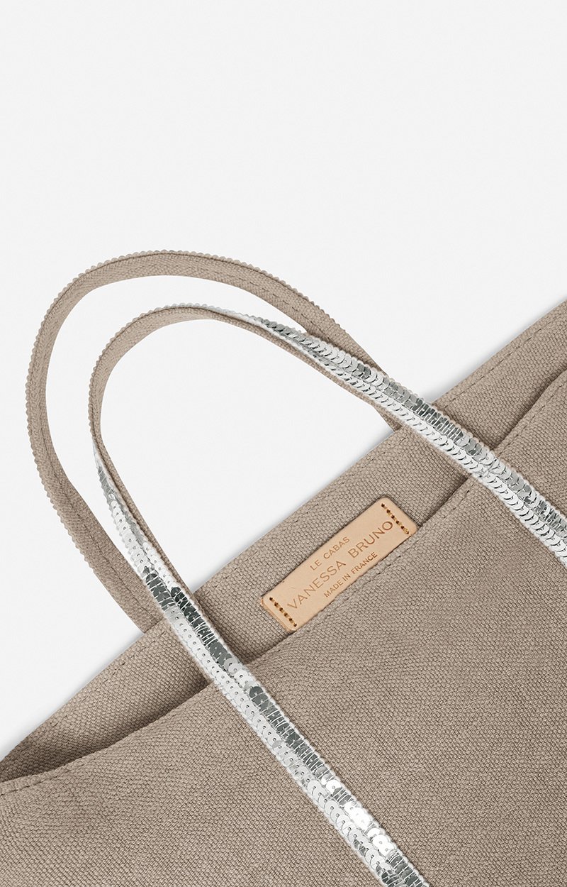 Linen S Zipped Cabas Tote Hand or crossbody carry, zip closure LIMESTONE Vanessa Bruno