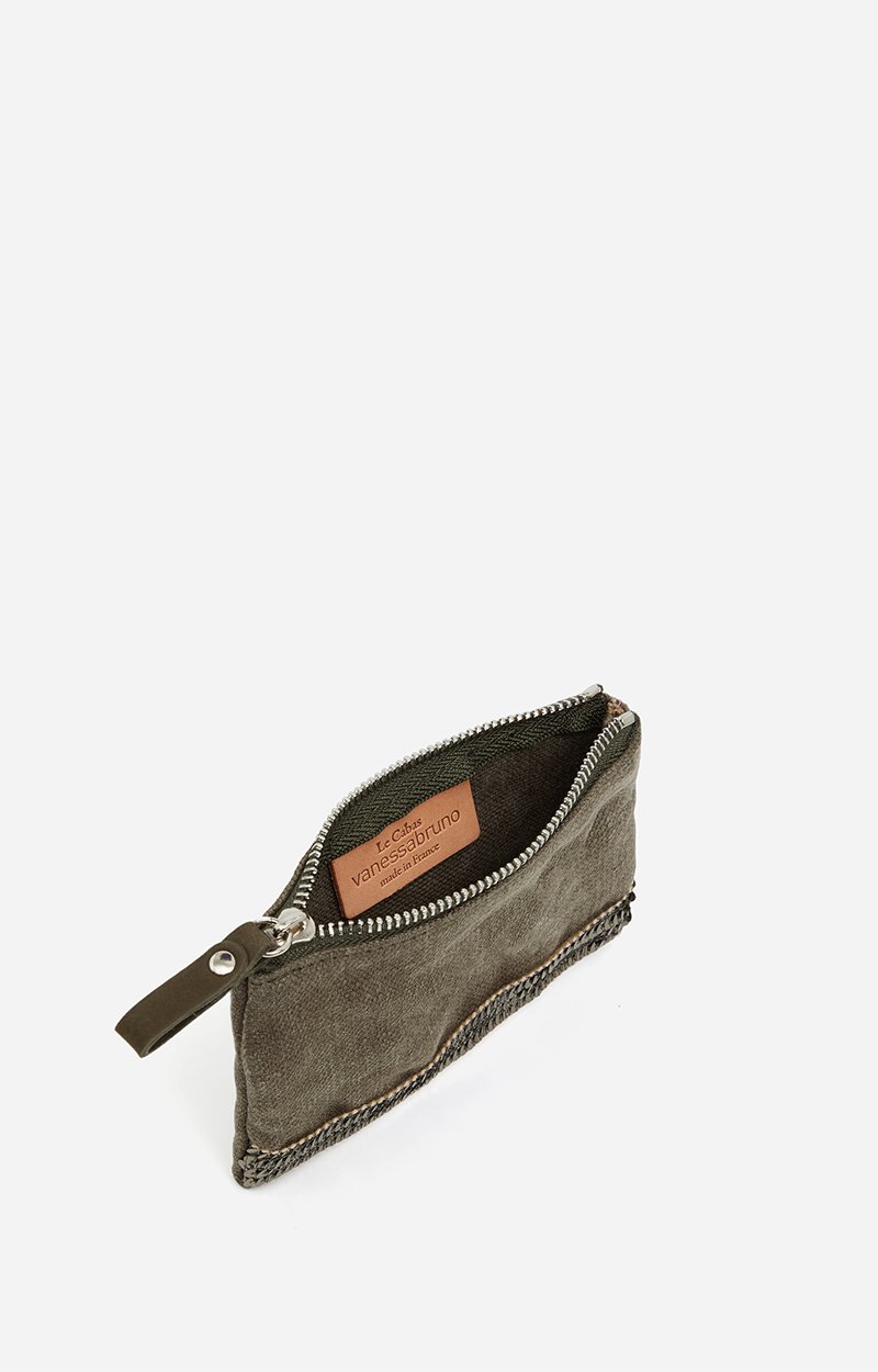 Linen Small  Zipped Clutch Linen & Sequins KHAKI Vanessa Bruno