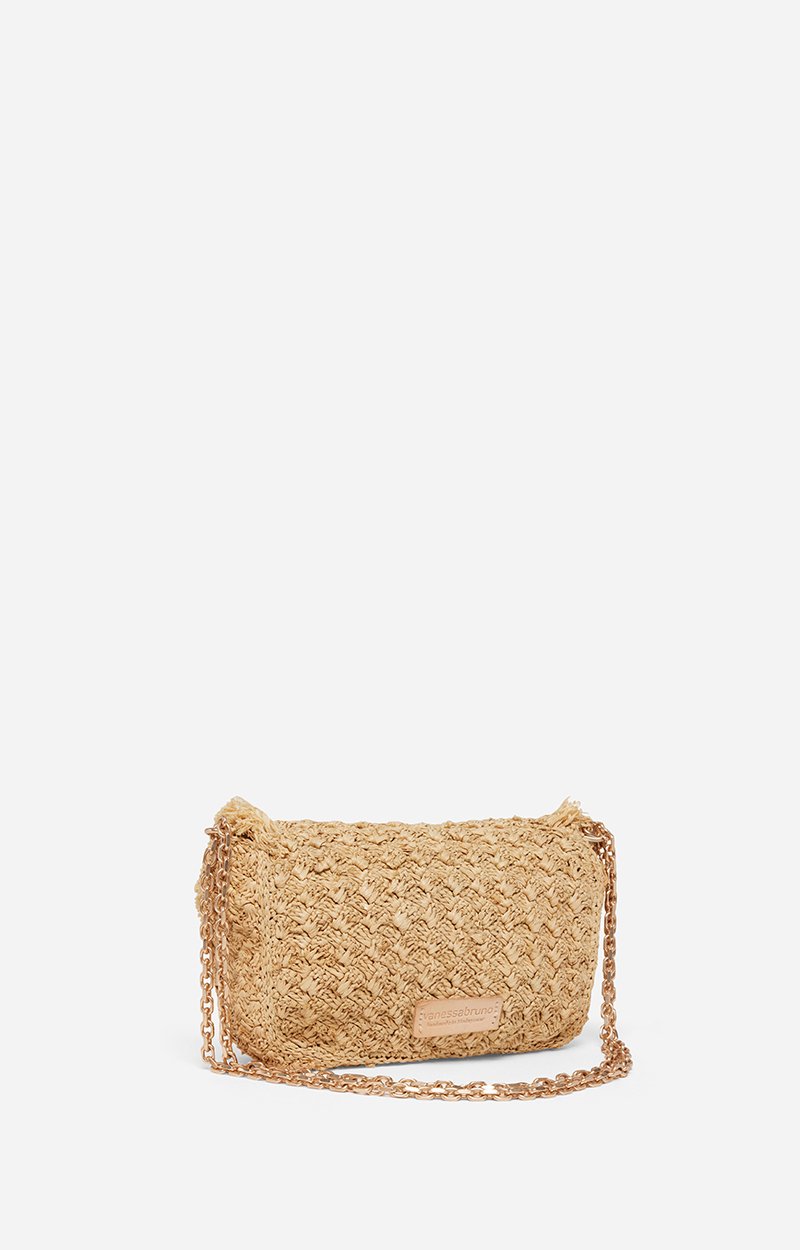 Raphia Medium Moon Bag Made in Madagascar GOLD Vanessa Bruno