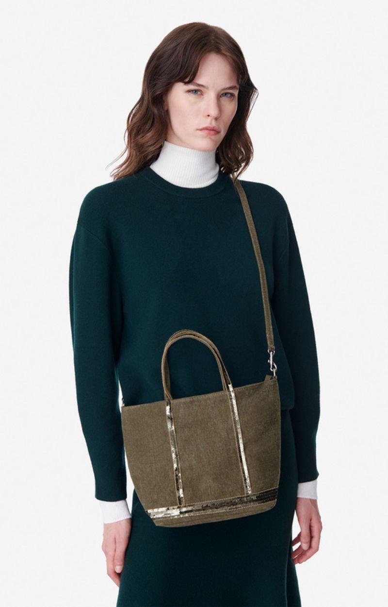Linen S Zipped Cabas Tote Hand or crossbody carry, zip closure KHAKI Vanessa Bruno