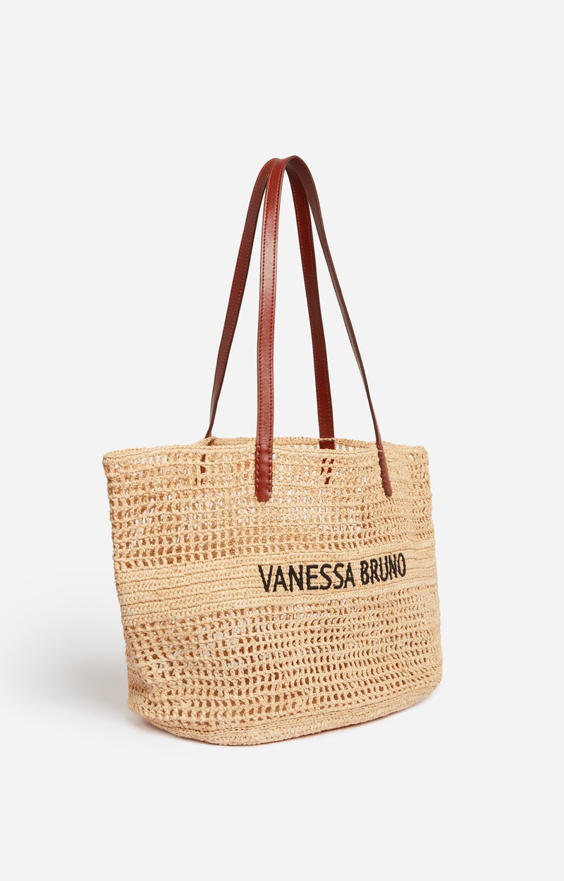 Raffia basket Made in Madagascar, leather handles SABLE NOIR Vanessa Bruno
