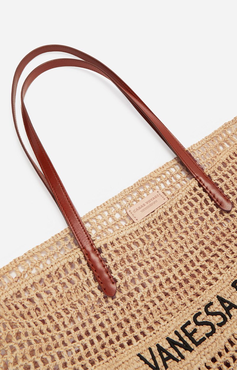Raffia basket Made in Madagascar, leather handles SABLE NOIR Vanessa Bruno