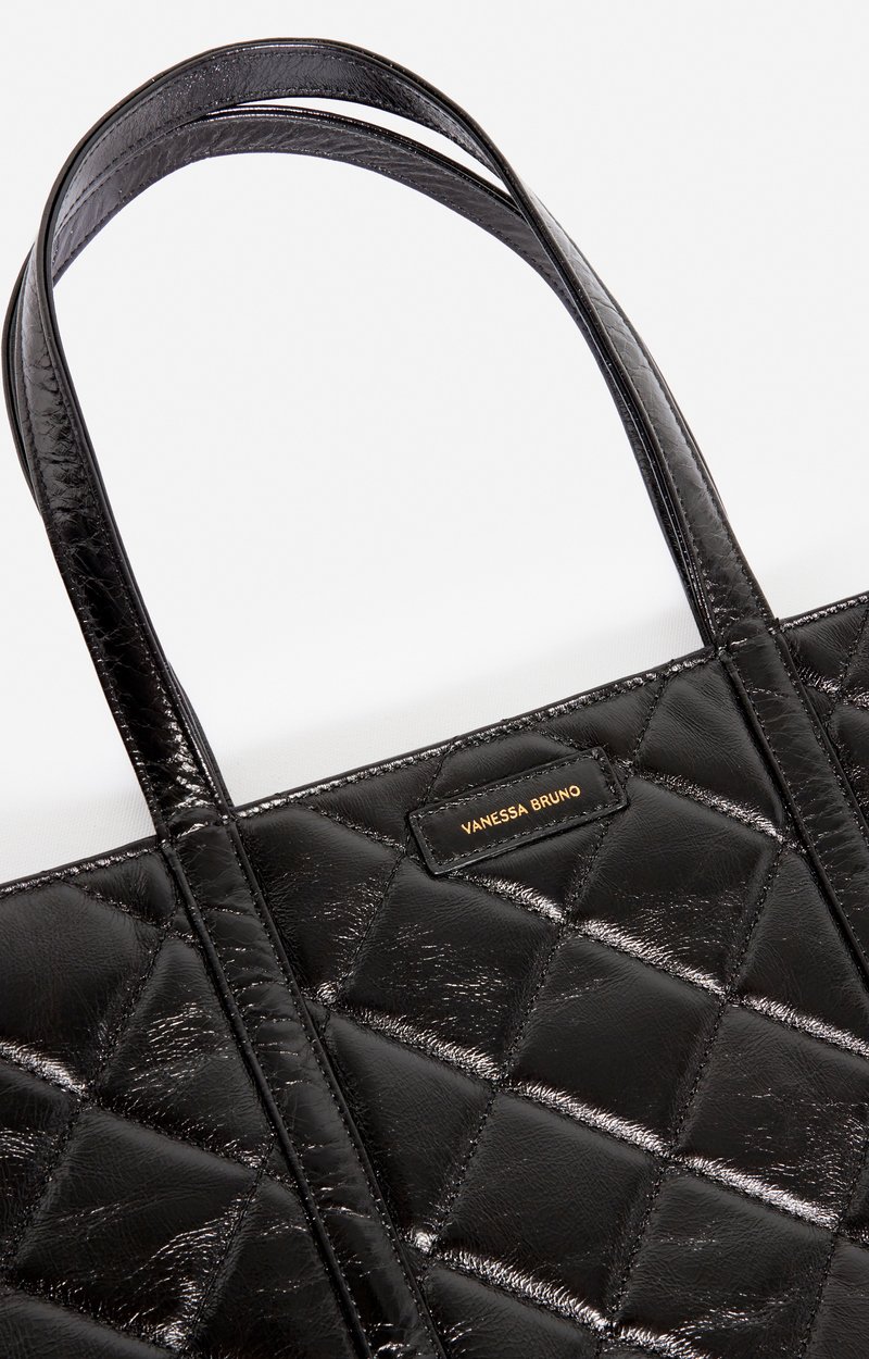 Quilted Leather XL Zipped Cabas Tote Shoulder carry, zip closure Black Vanessa Bruno