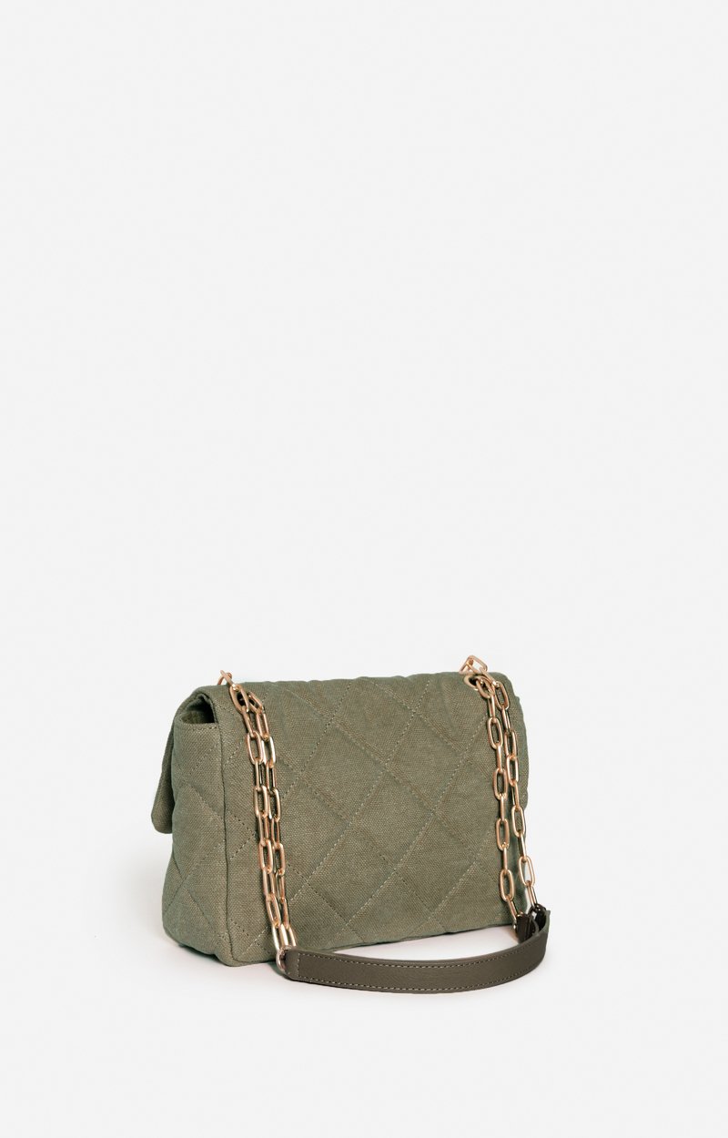Large Linen Moon Bag Quilted linen, gold clasp, made in Italy KHAKI Vanessa Bruno