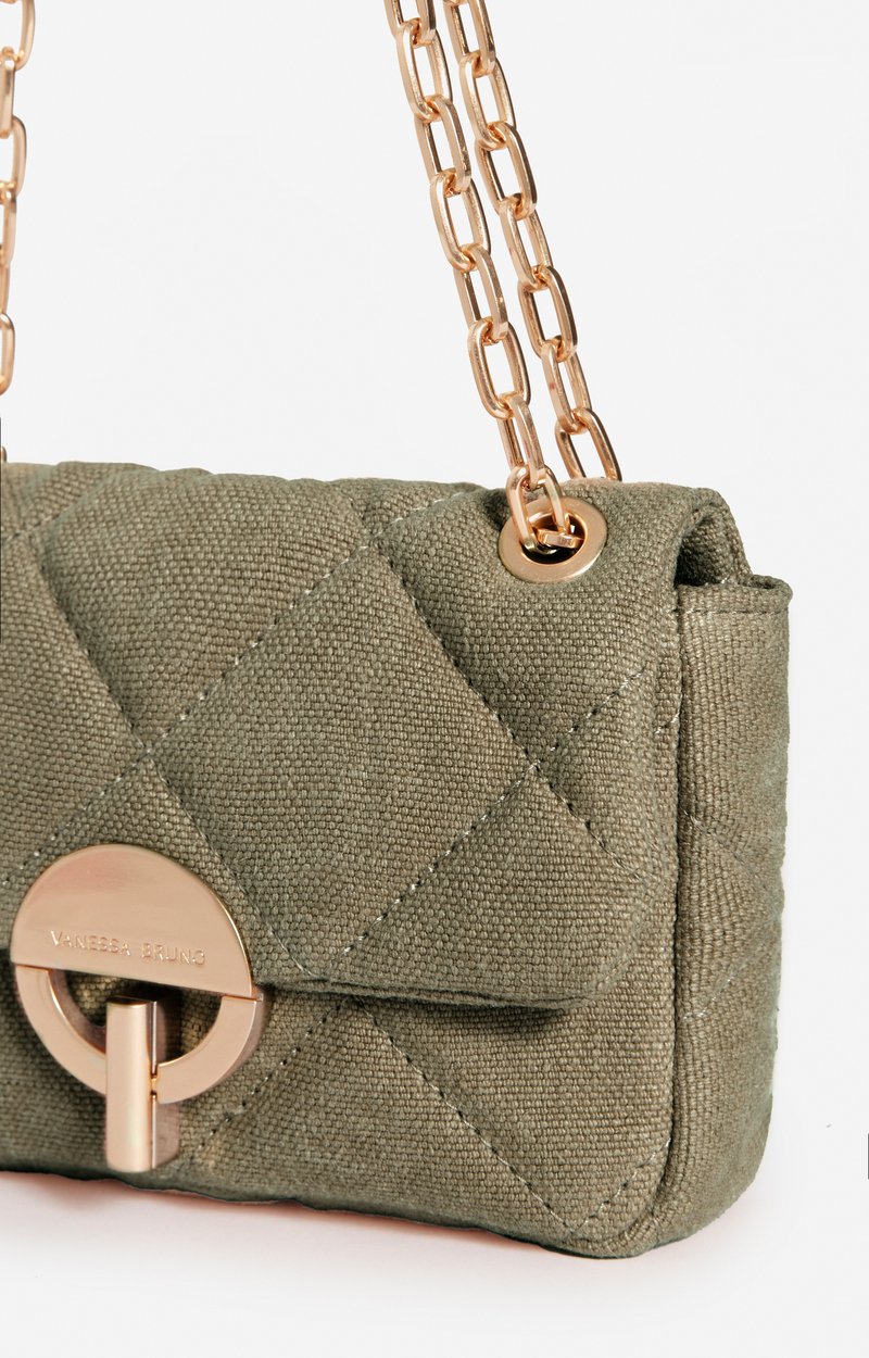 Small Linen Moon Bag Quilted linen, gold clasp, made in Italy KHAKI Vanessa Bruno
