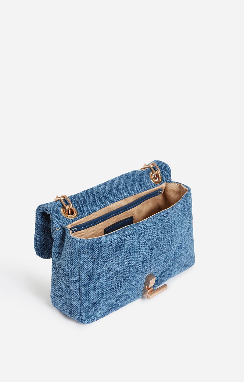 Moon Small Bag in Linen Quilted linen, gold clasp, made in Italy Indigo Vanessa Bruno