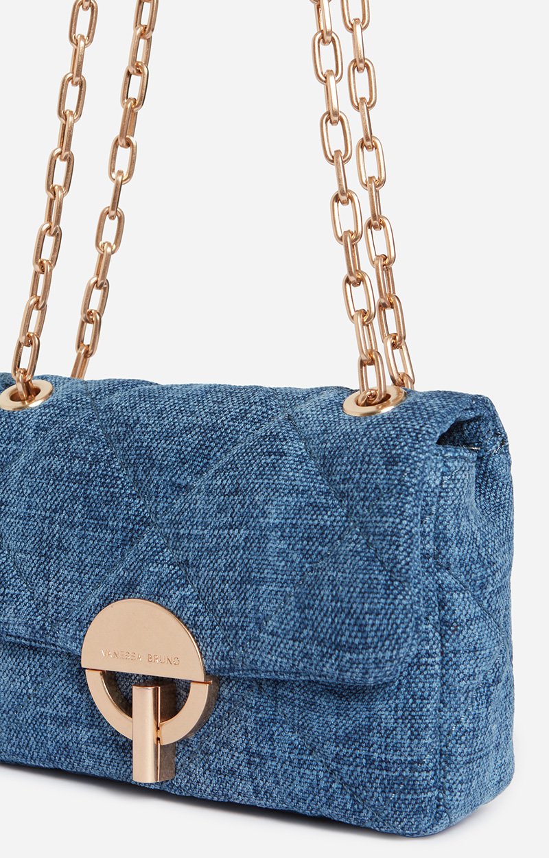 Moon Small Bag in Linen Quilted linen, gold clasp, made in Italy Indigo Vanessa Bruno