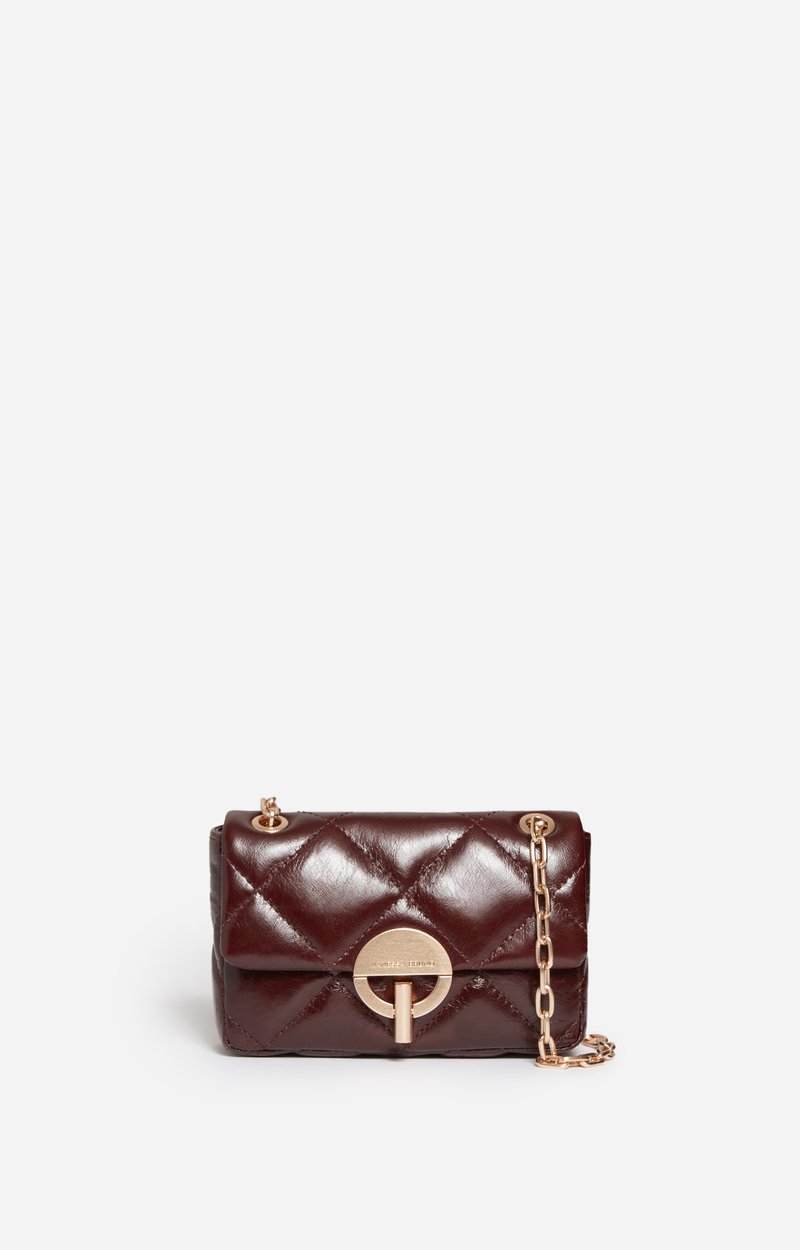 Small Cracked Leather Moon Bag, Crackled leather, gold clasp, made in Italy
