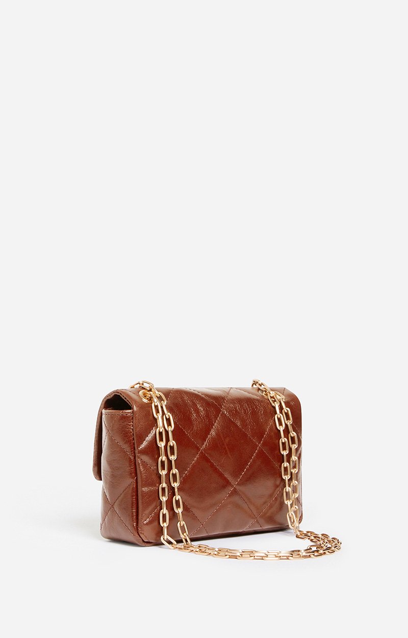 Medium Cracked Leather Moon Bag Crackled leather, gold clasp, made in Italy Havana Vanessa Bruno