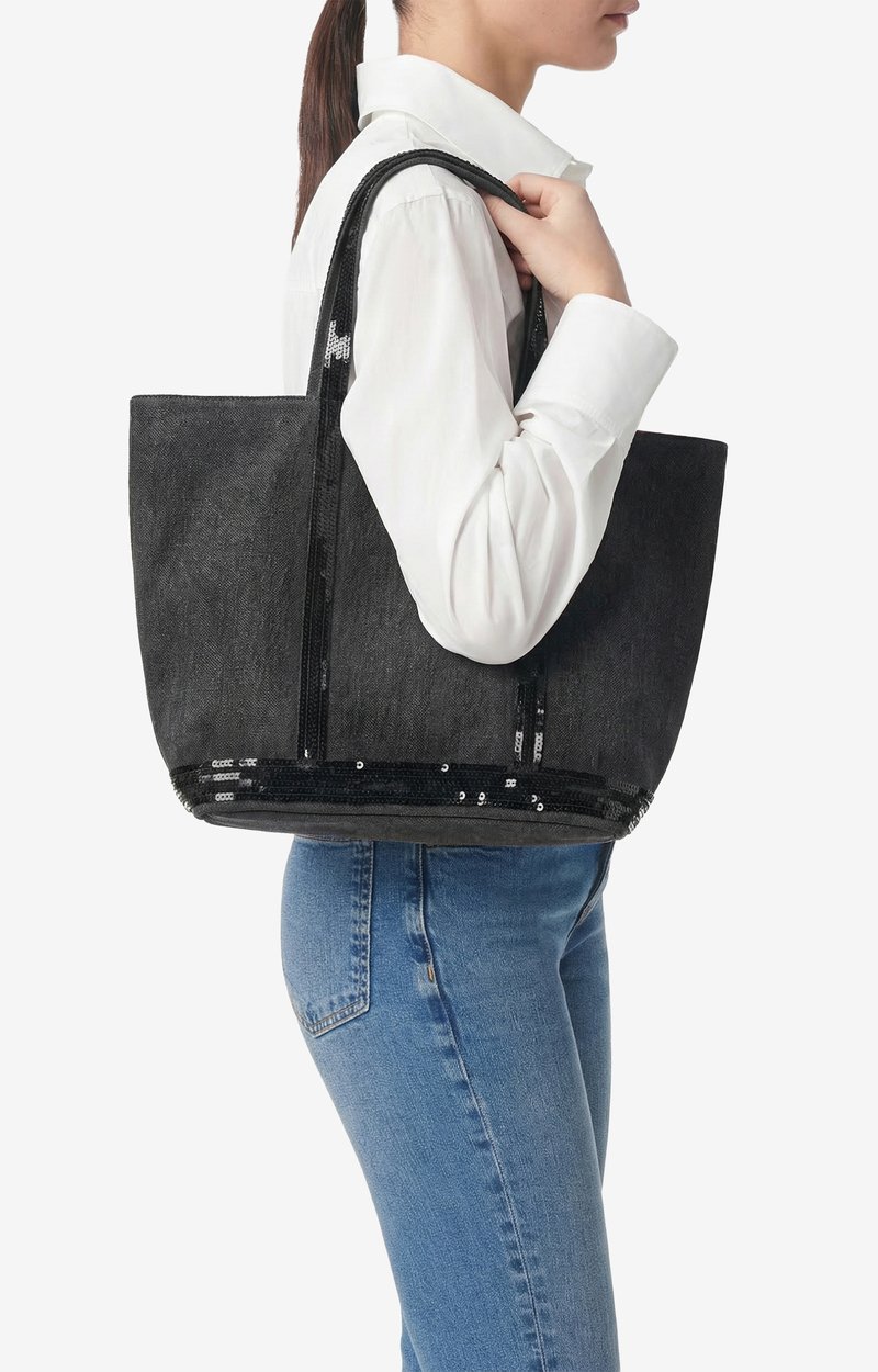 Linen M Zipped Cabas Tote Shoulder carry, zip closure Black Vanessa Bruno