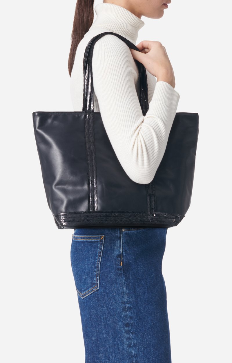 Leather M Zipped Cabas Tote Shoulder carry, zip closure Black Vanessa Bruno