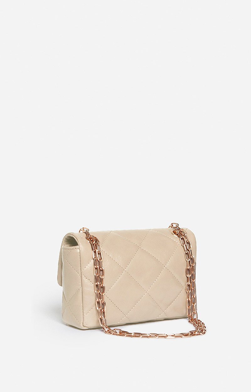 Medium Cracked Leather Moon Bag Crackled leather, gold clasp, made in Italy SAND Vanessa Bruno