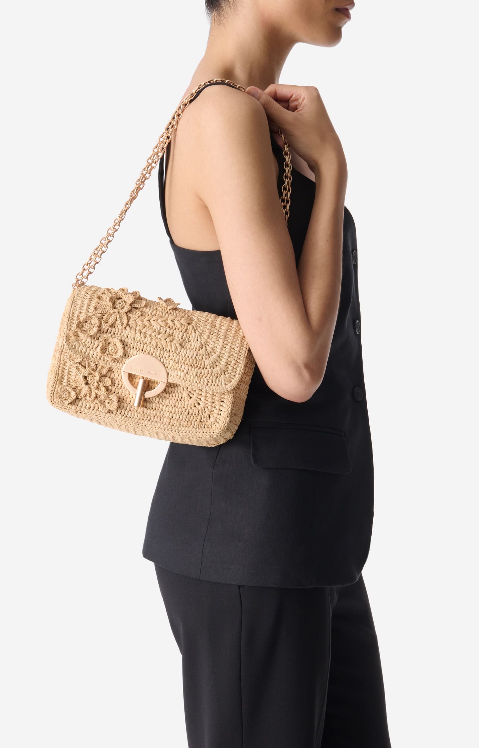 Medium Raffia Moon Bag Made in Madagascar Natural Vanessa Bruno